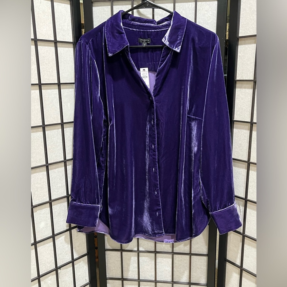 Talbots Plus Deep Purple Velvet BUTTON UP Shirt SIZE X